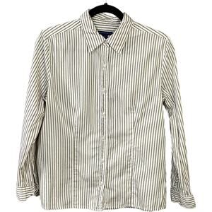 Westbound Petites Women’s Striped Button-Down Shirt 12P Beige White Long Sleeve
